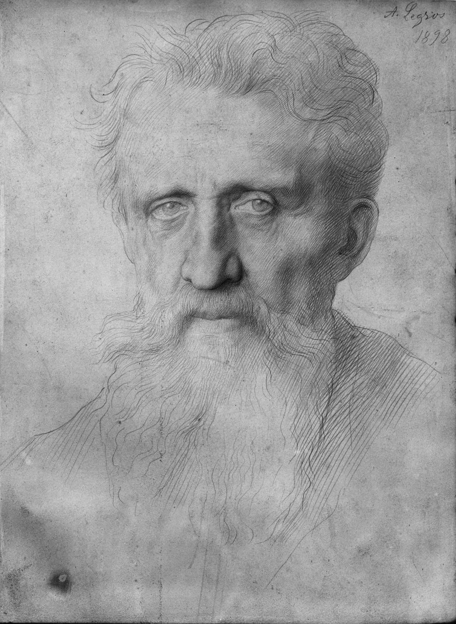 Głowa mężczyzny z długą brodą, 1898 (silverpoint na białym kartonie) autorstwa Alphonse Legros