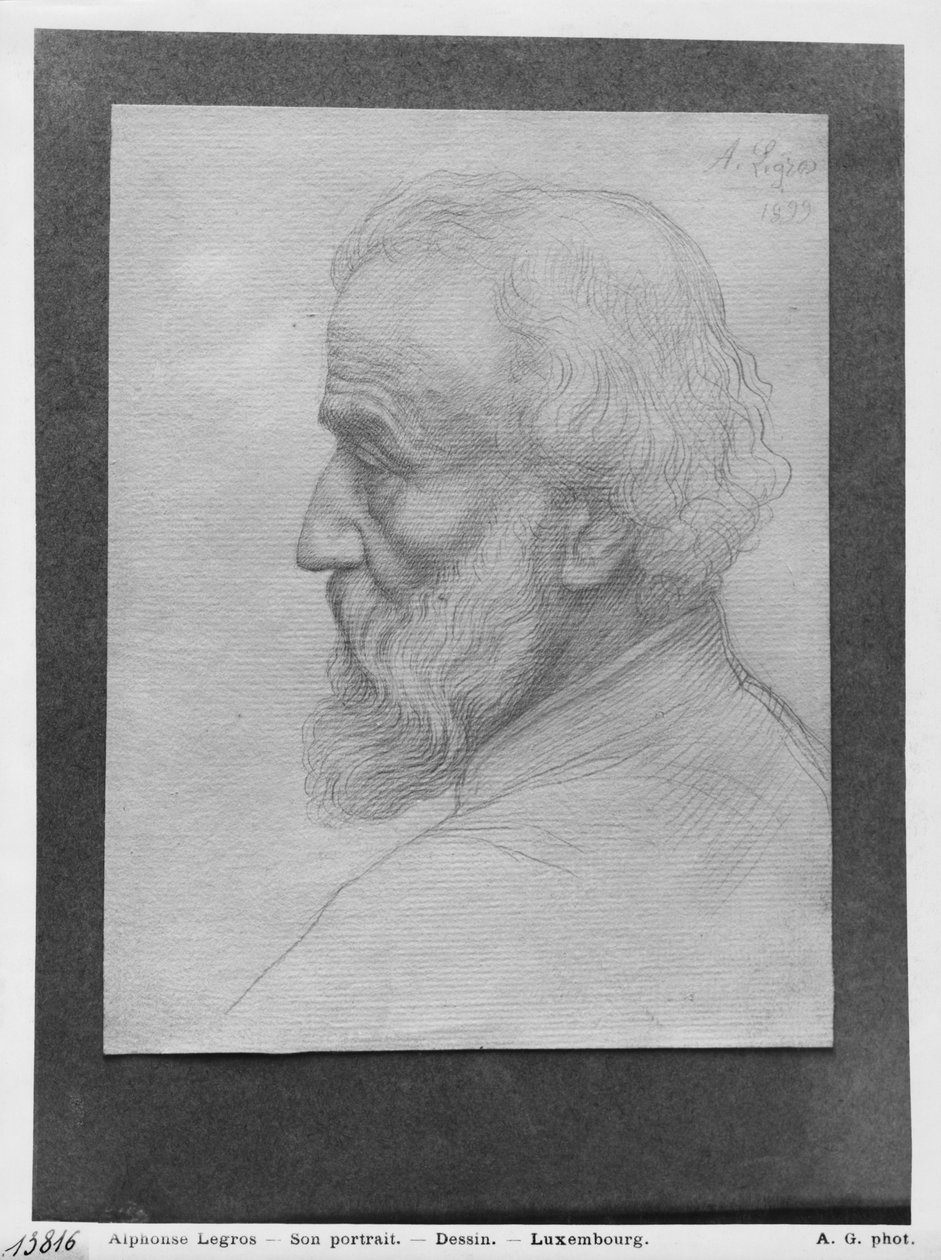 Głowa starego mężczyzny z długimi włosami, 1899 (srebrny punkt na papierze) autorstwa Alphonse Legros