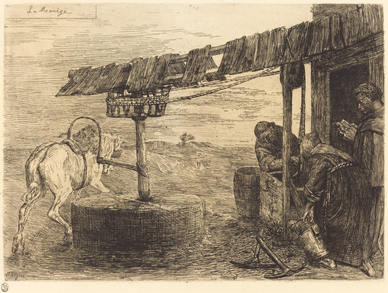 Młyn Le Manege z napędem konnym. autorstwa Alphonse Legros