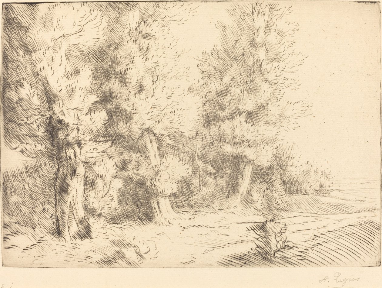 W lesie Fontainebleau (Dans la foret de Fontainebleau) autorstwa Alphonse Legros