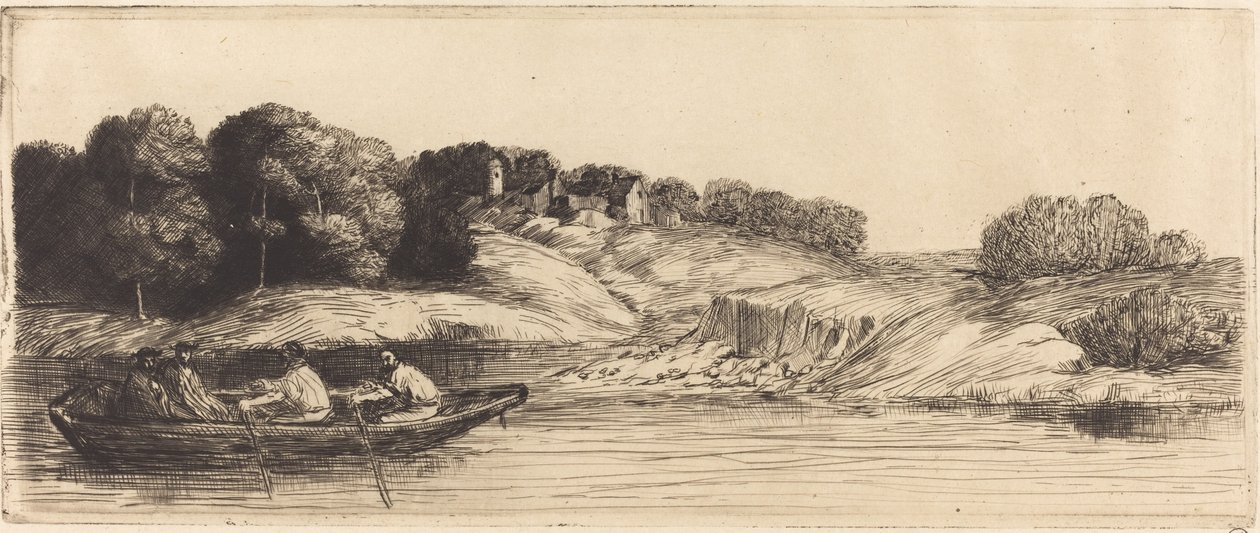 Krajobraz z łodzią, pierwsza płyta autorstwa Alphonse Legros