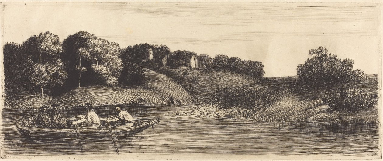 Krajobraz z łodzią, pierwsza płyta autorstwa Alphonse Legros