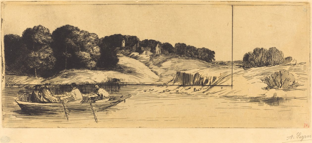 Krajobraz z łodzią, pierwsza płyta autorstwa Alphonse Legros