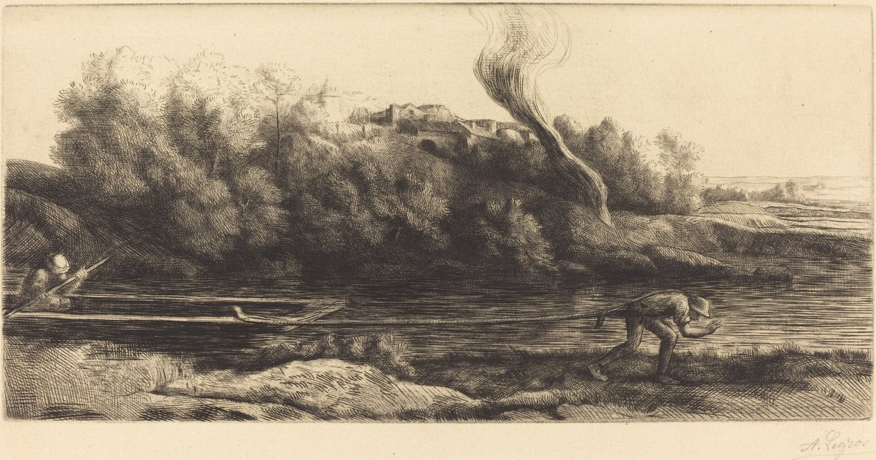 Pejzaż z łodzią, 2. płyta (Paysage au bateau) autorstwa Alphonse Legros