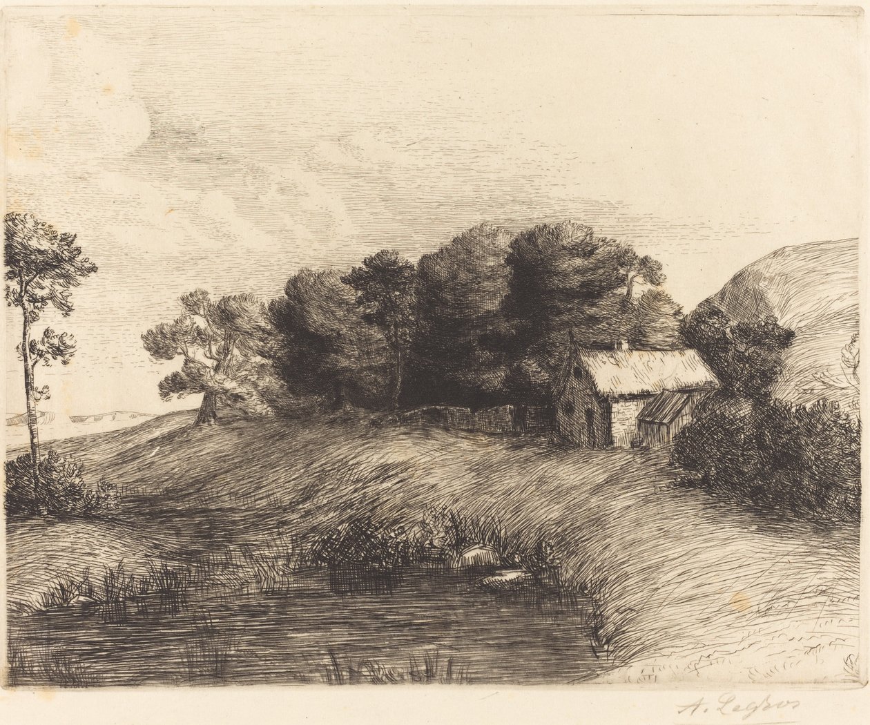 Krajobraz ze stawem (Le paysage a la mare) autorstwa Alphonse Legros