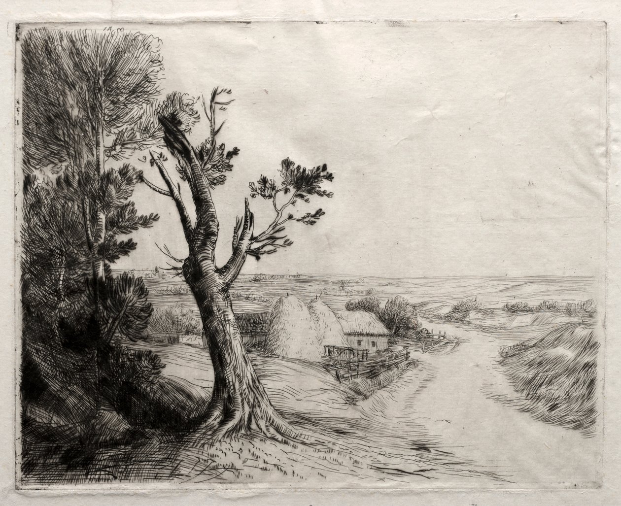Krajobraz ze stosami słomy autorstwa Alphonse Legros