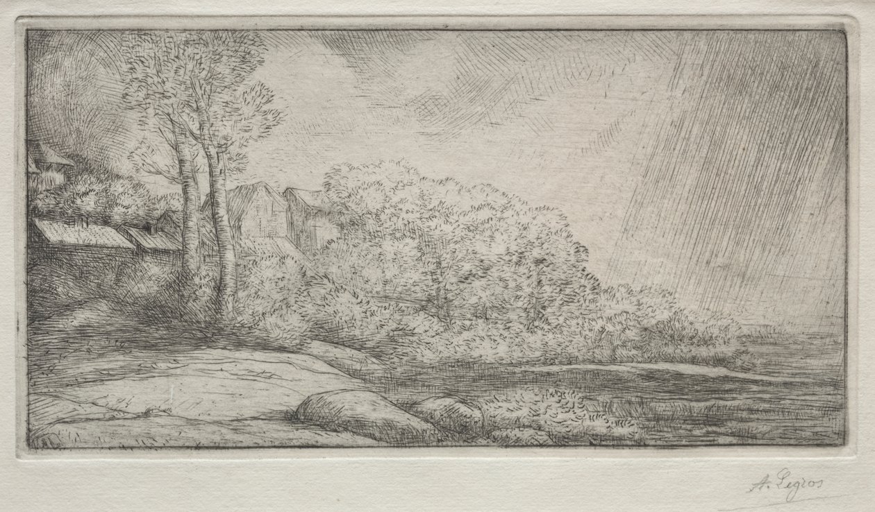 Krajobraz z dwoma drzewami autorstwa Alphonse Legros