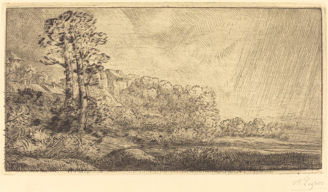 Krajobraz z dwoma drzewami autorstwa Alphonse Legros