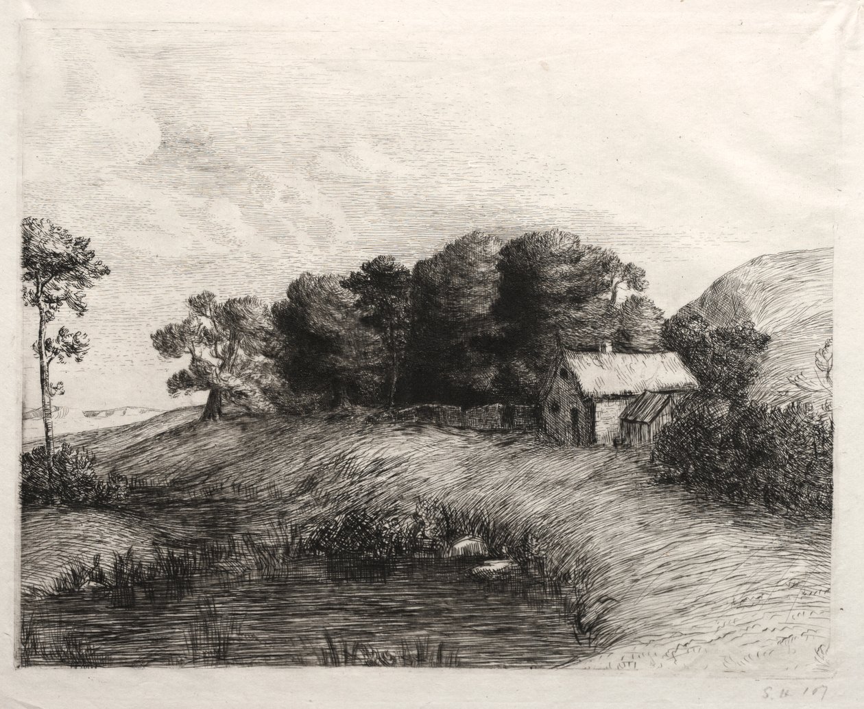 Krajobraz ze stawem autorstwa Alphonse Legros