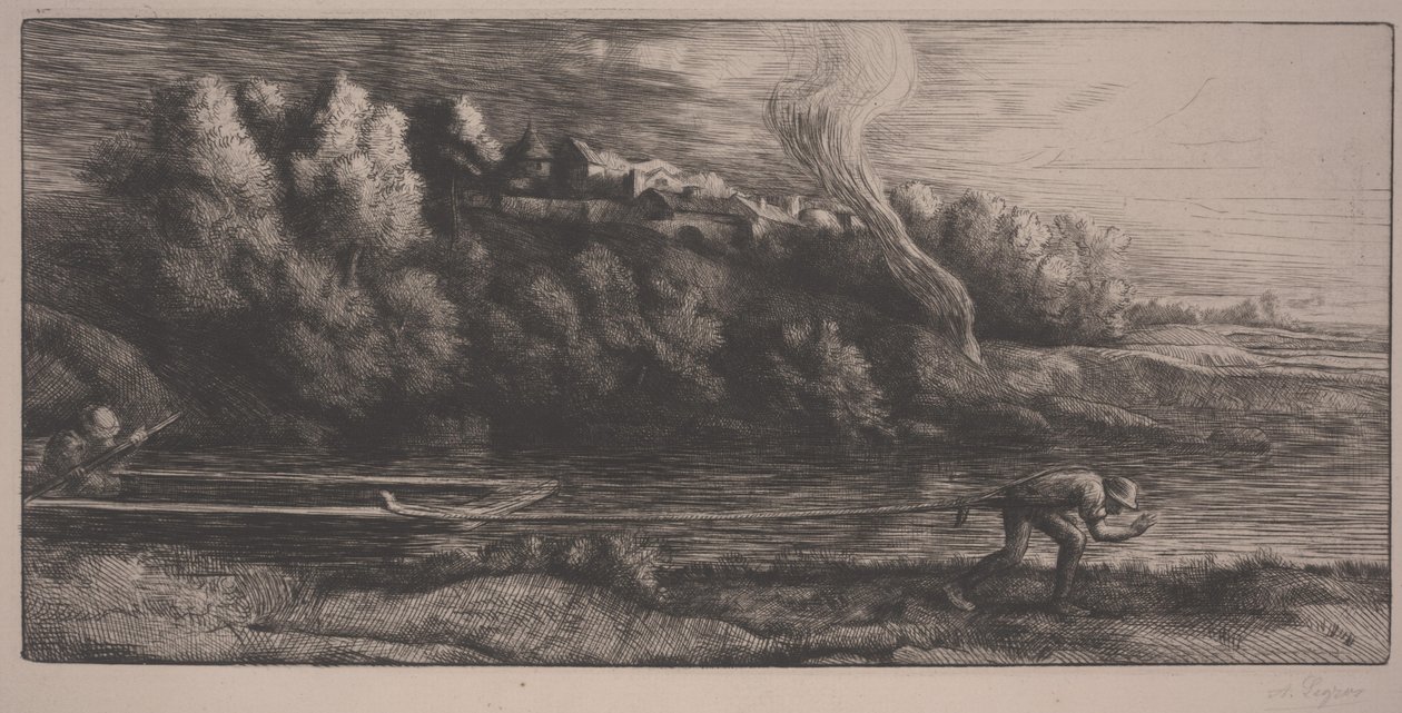 Krajobraz z łodzią (akwaforta) autorstwa Alphonse Legros