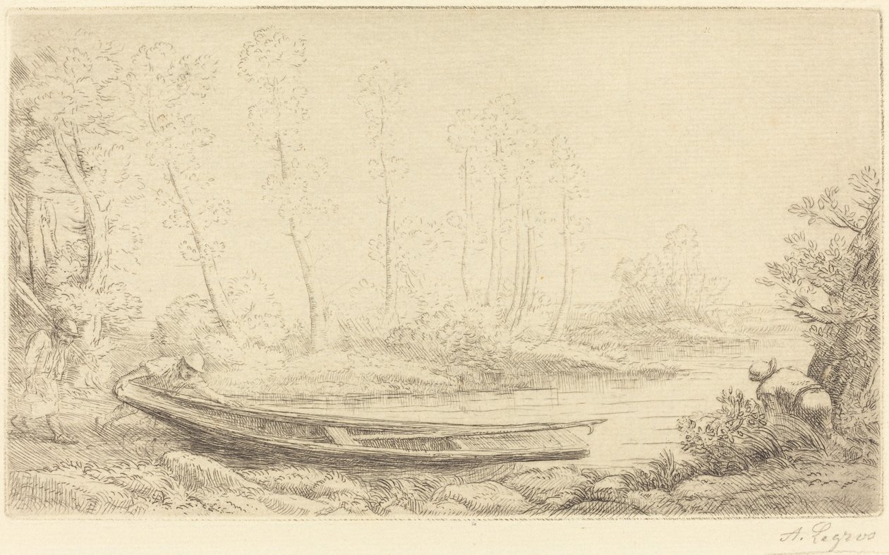 Mężczyzna z łódką, postać po prawej (Pecheurs des truites) autorstwa Alphonse Legros
