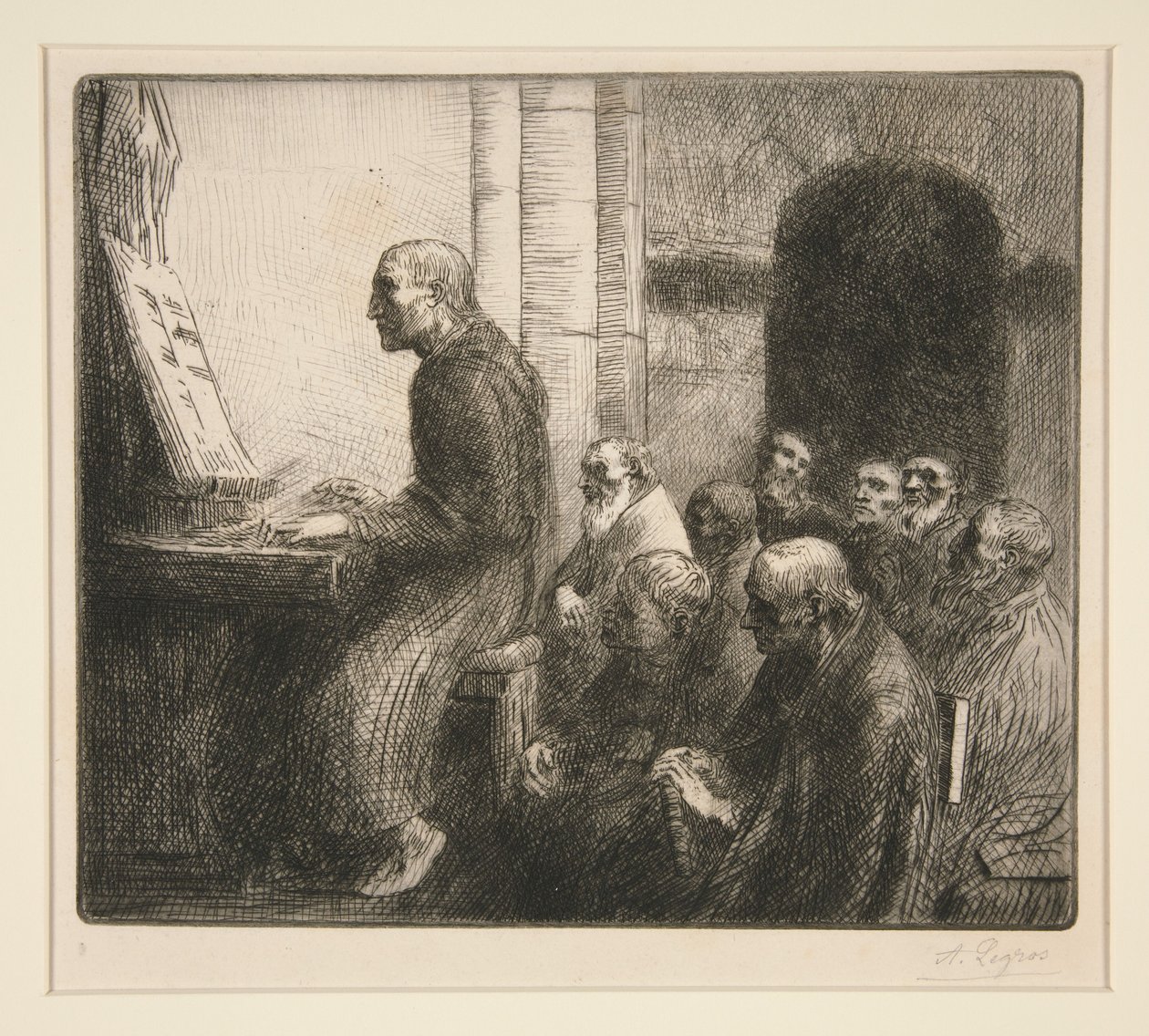 Mnich grający na organach w kościele autorstwa Alphonse Legros