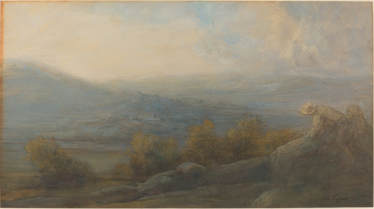 Pejzaż górski z dwiema postaciami po prawej stronie autorstwa Alphonse Legros