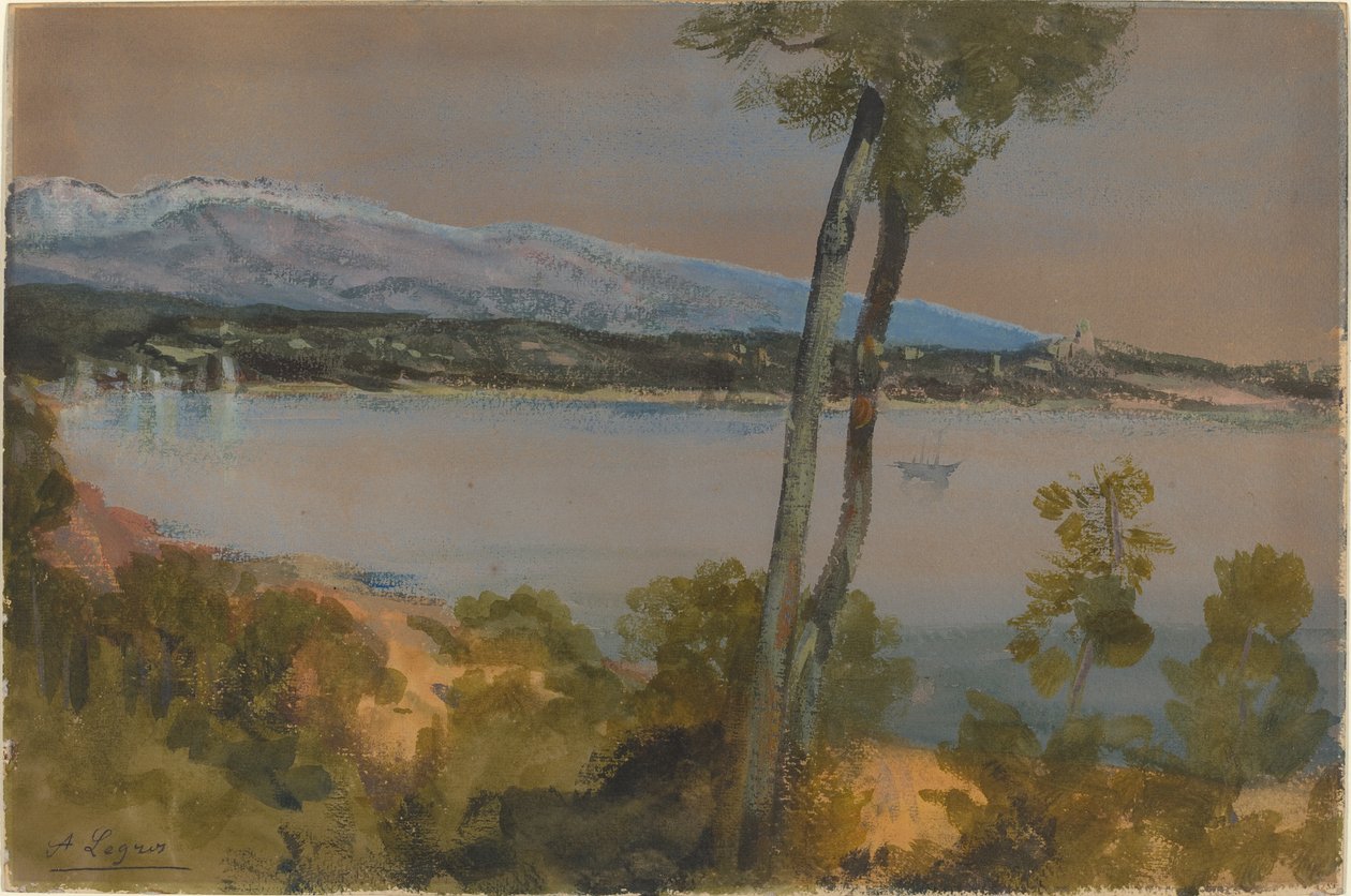 Góry widziane za jeziorem autorstwa Alphonse Legros