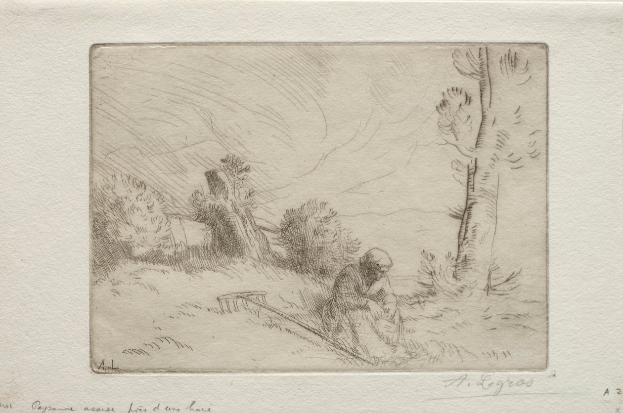 Chłop w pobliżu kamiennego ogrodzenia autorstwa Alphonse Legros