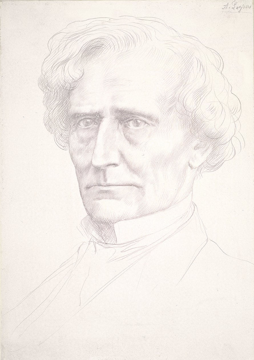 Portret Hectora Berlioza (złoty punkt na różowym papierze preparowanym) autorstwa Alphonse Legros