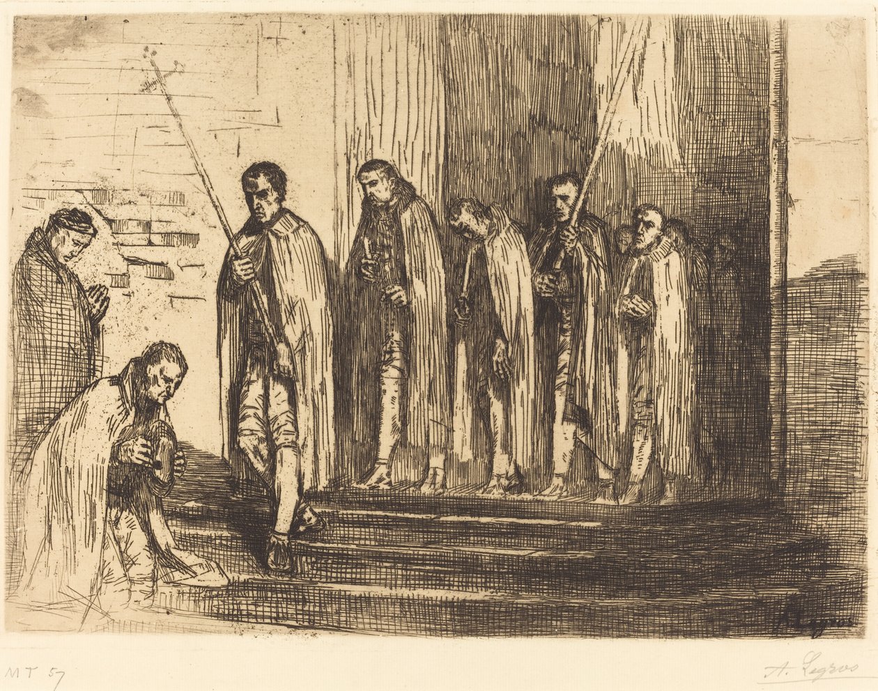 Procesja opuszczająca kościół (La sortie de la procesja) autorstwa Alphonse Legros