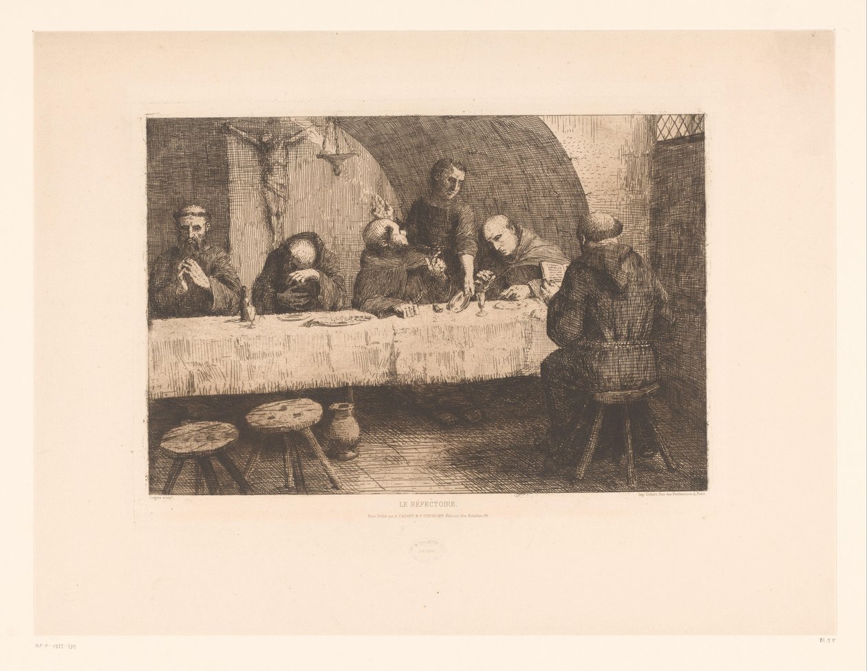 Refektarz z modlącymi się mnichami Le réfectoire (tytuł na obiekcie) autorstwa Alphonse Legros