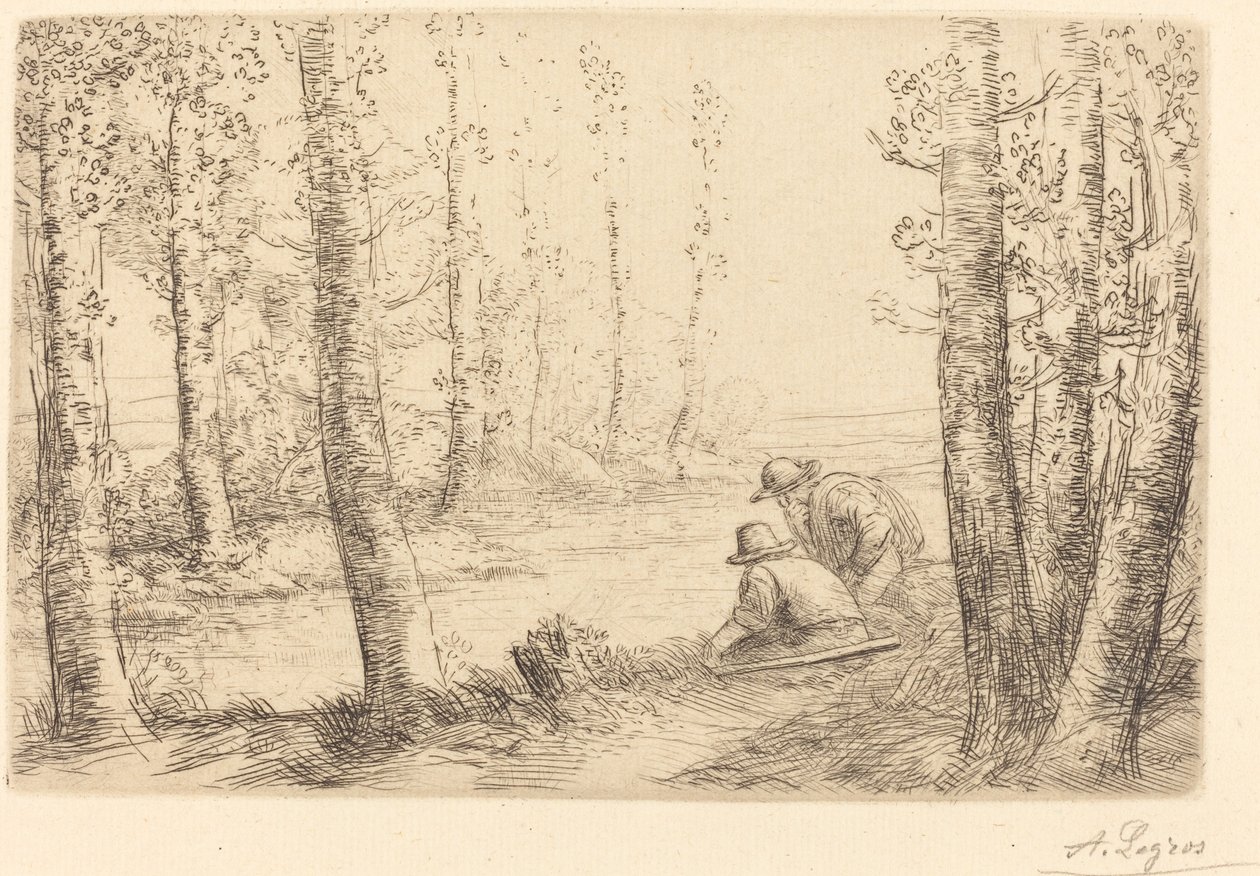 Odpocznij nad brzegiem rzeki Repos au bord de la riviere. autorstwa Alphonse Legros