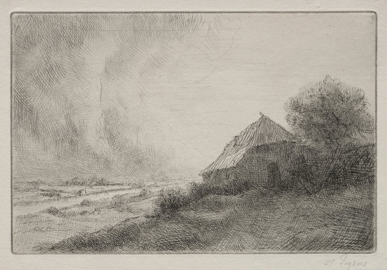 Zrujnowany dom na zboczu wzgórza autorstwa Alphonse Legros