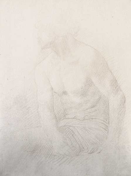 Siedzący Mężczyzna Akt (brązowa kreda na papierze) autorstwa Alphonse Legros