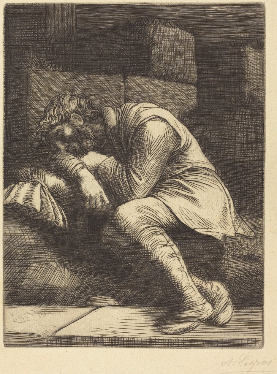 Śpiący żebrak autorstwa Alphonse Legros