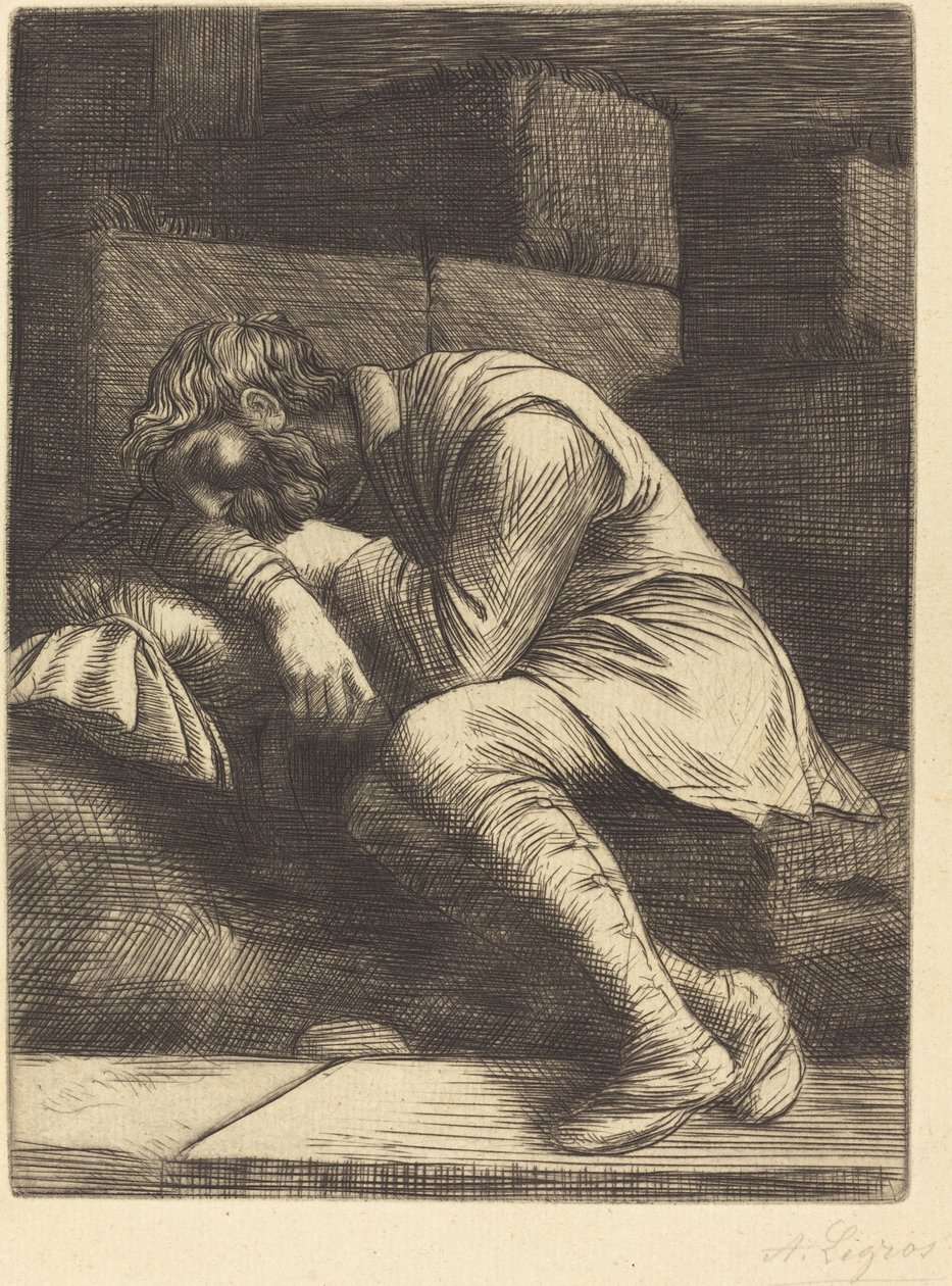 Śpiący żebrak Śpiący żebrak. autorstwa Alphonse Legros