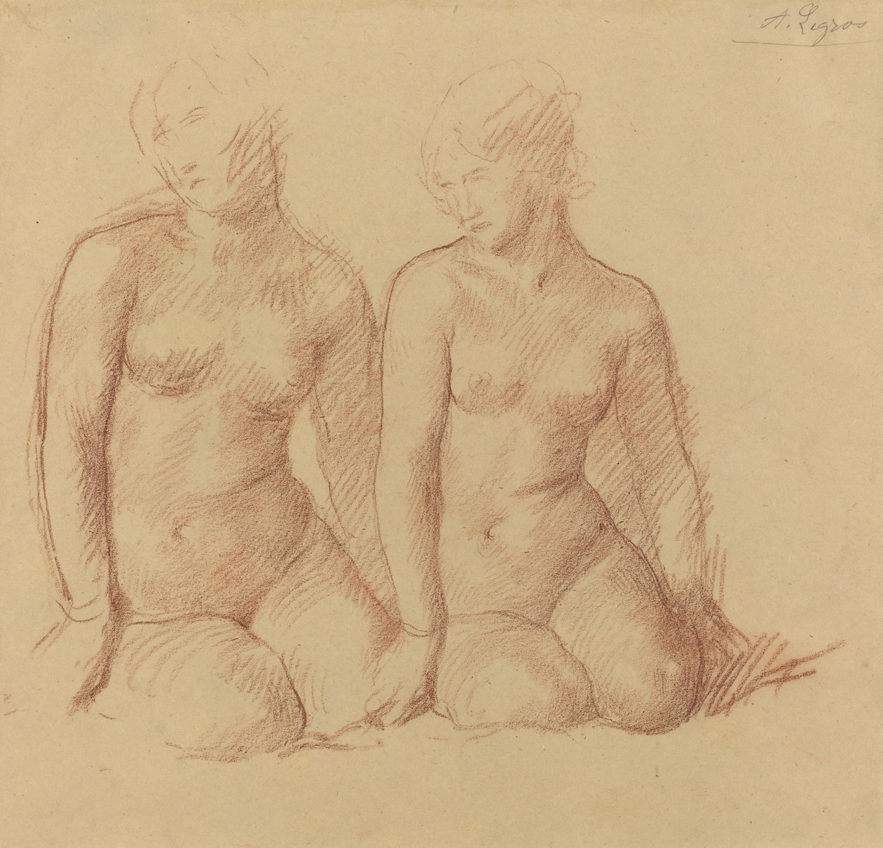 Studium dwóch postaci siedzących obok siebie. autorstwa Alphonse Legros
