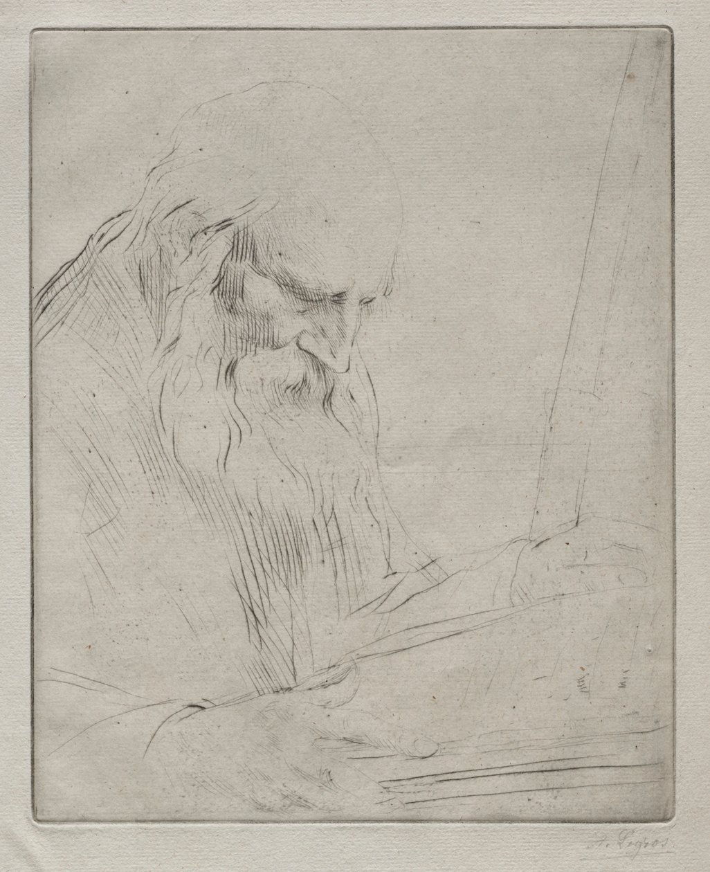 Studium czytającego człowieka. autorstwa Alphonse Legros