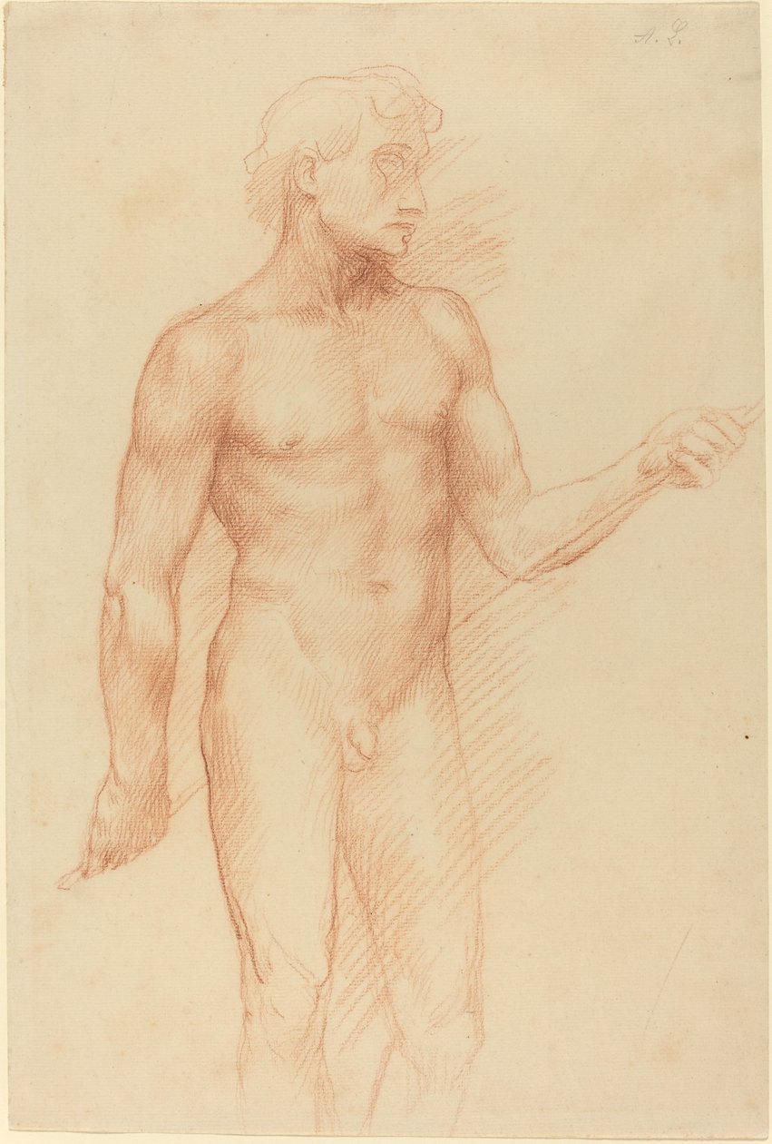 Studium postaci mężczyzny trzymającego pręt za plecami autorstwa Alphonse Legros