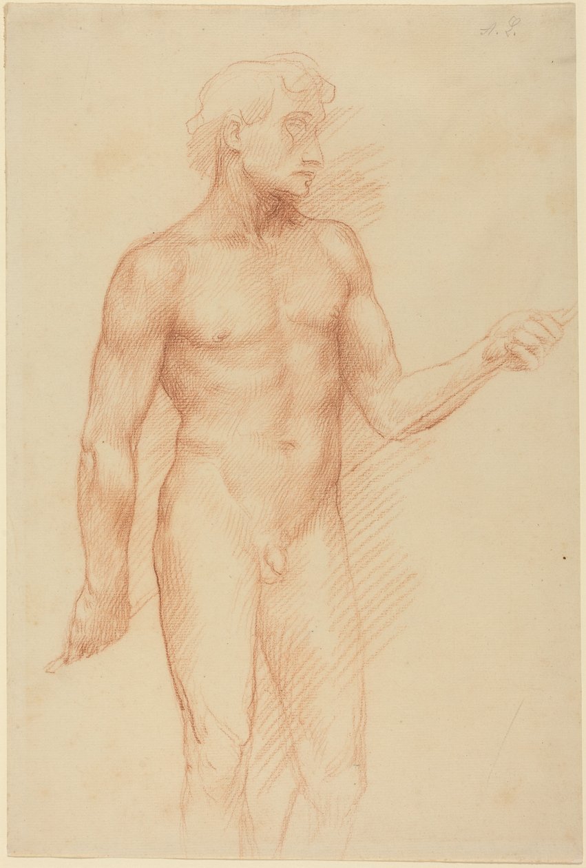 Studium postaci mężczyzny trzymającego pręt za plecami autorstwa Alphonse Legros