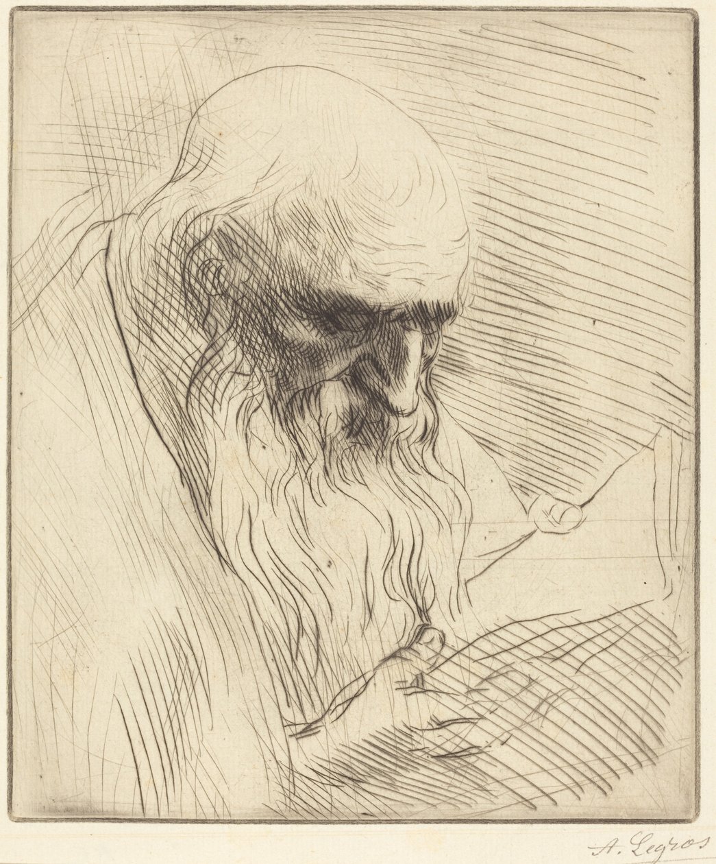 Studium głowy mężczyzny czytającego (Etude de tete d’homme lisant) autorstwa Alphonse Legros