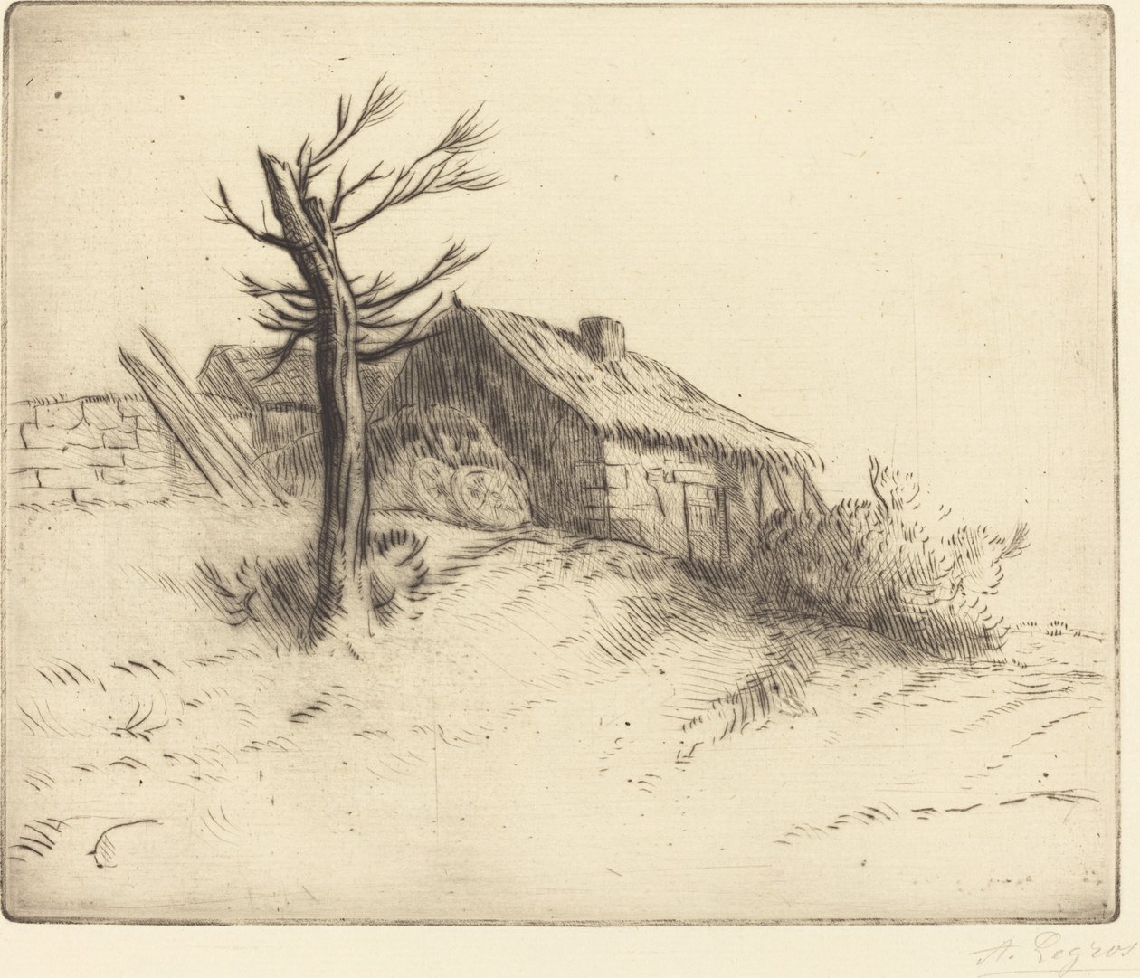 Domek kryty strzechą (Chaumiere) autorstwa Alphonse Legros