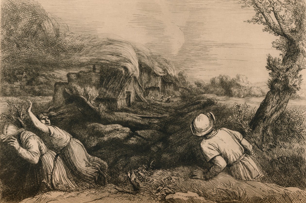 Płonąca Wioska, ok. 1880 autorstwa Alphonse Legros