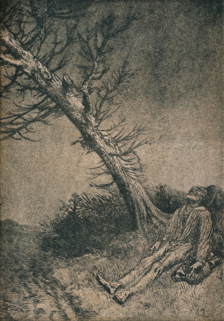 Umierający włóczęga, 1875 autorstwa Alphonse Legros