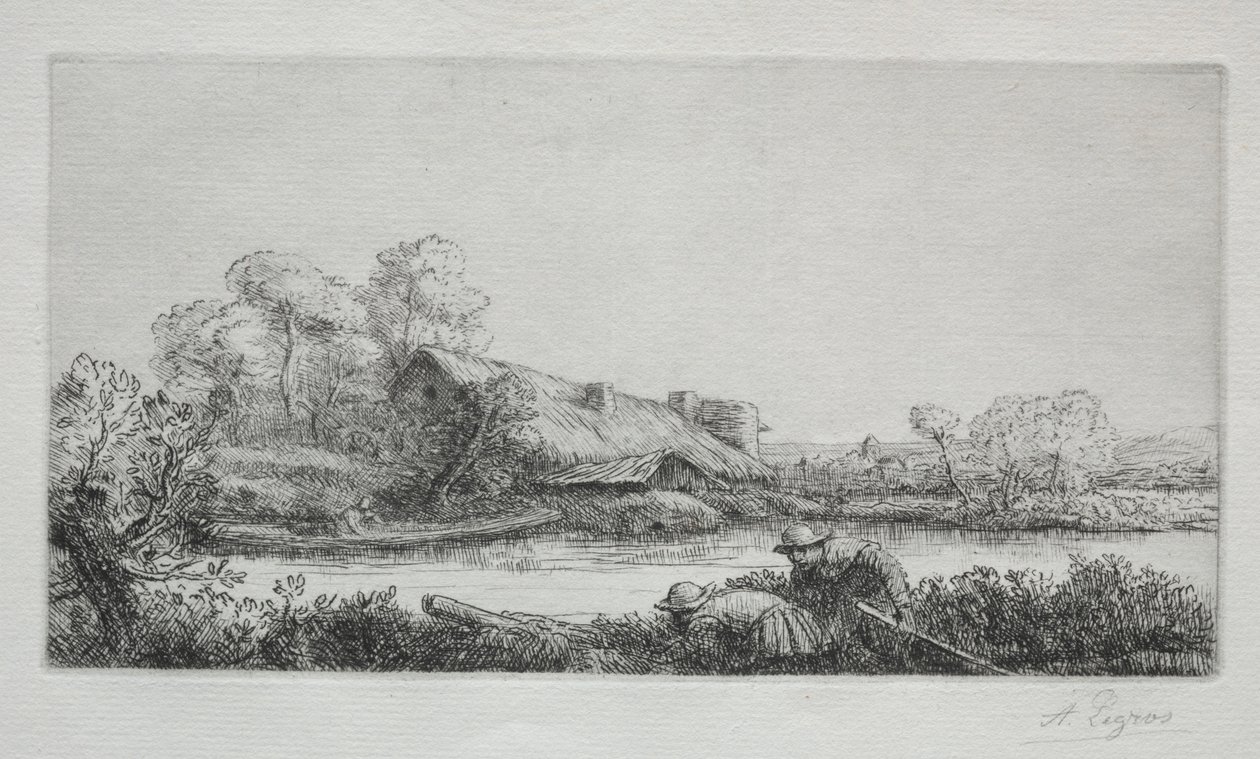 Farma nad rzeką La Ferme Sur La Rivière: Efekt wieczorny. autorstwa Alphonse Legros