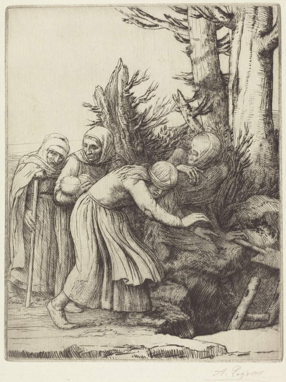 Triumf Śmierci: Śmierć przygotowuje schronienie dla bezdomnych (Le triomphe de la Mort: La mort a préparé une demeure aux abandonnés) autorstwa Alphonse Legros