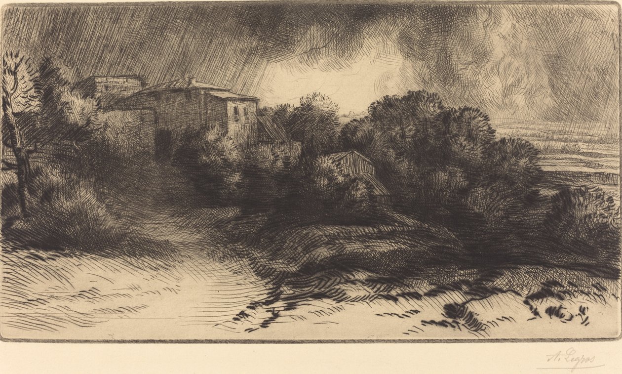 Widok farmy widzianej podczas burzy autorstwa Alphonse Legros