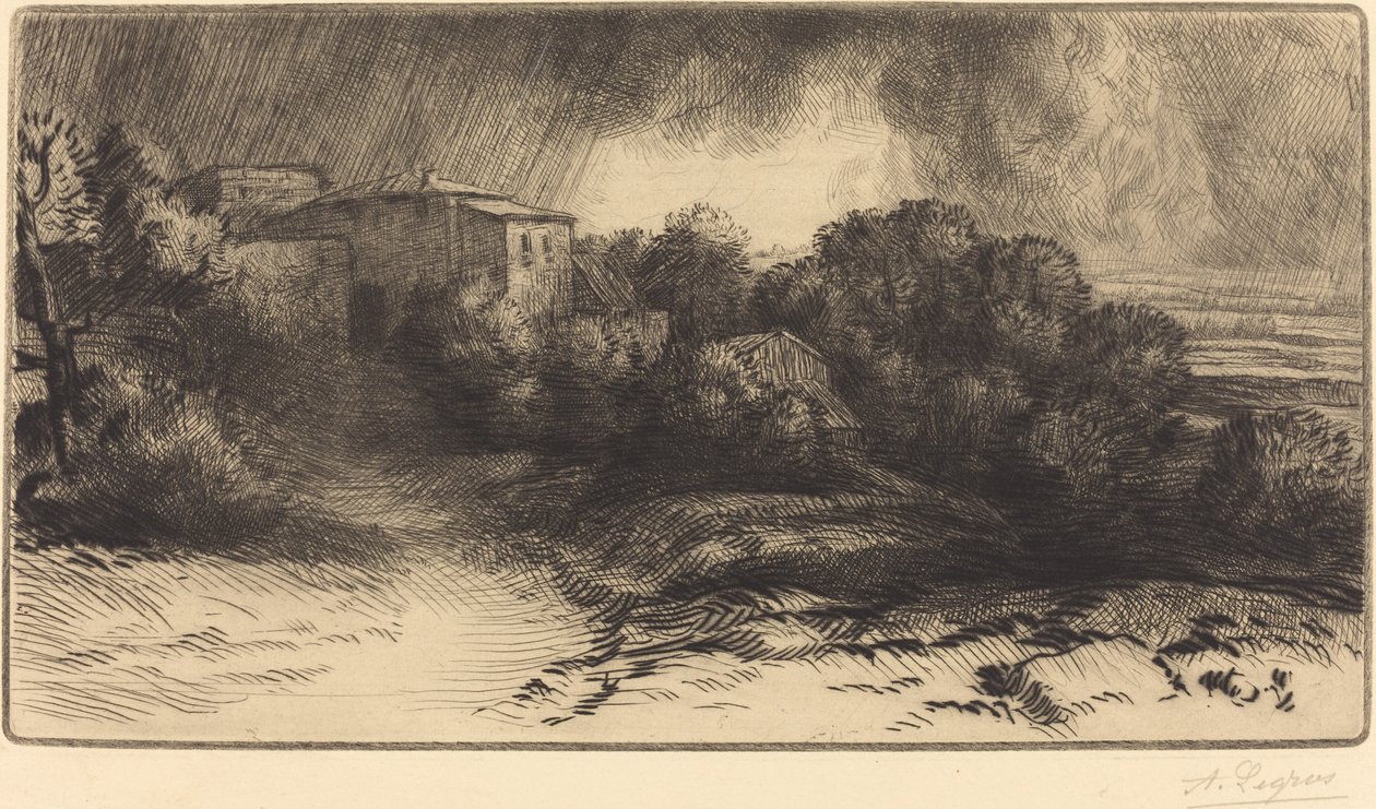Widok farmy widzianej podczas burzy autorstwa Alphonse Legros