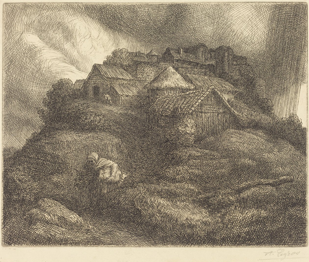 Wioska Saint-Pierre podczas burzy autorstwa Alphonse Legros