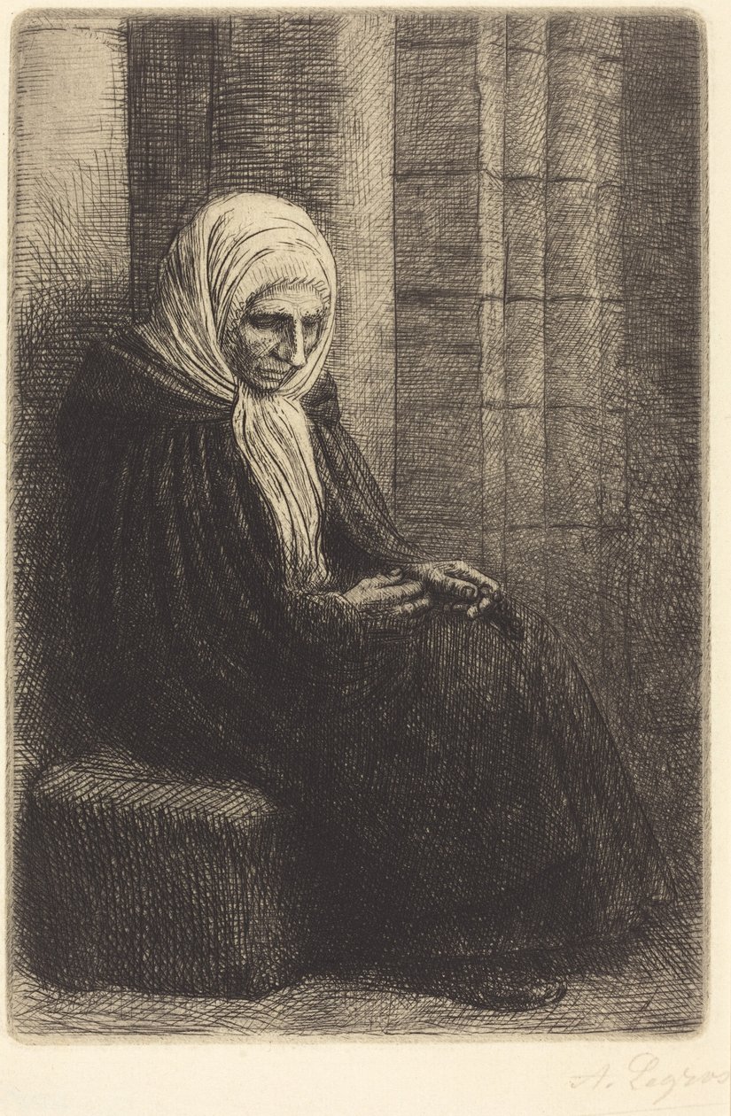 Kobieta siedząca pod ścianą, dziecko z głową na jej kolanach (Femme assis, muraille au fond, enfant la tête dans son giron) autorstwa Alphonse Legros