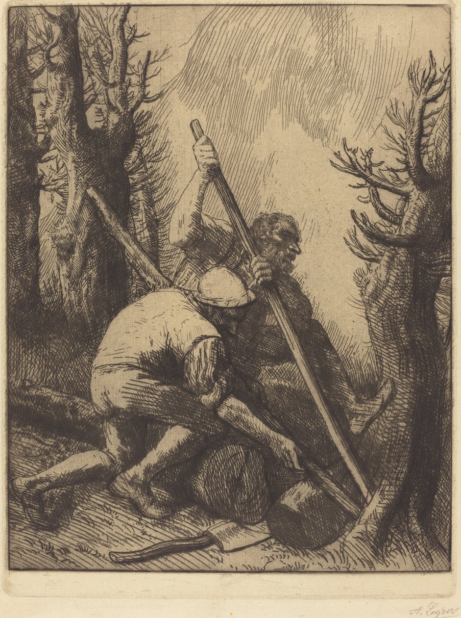Drwale, trzecia płyta Les bucherons. autorstwa Alphonse Legros
