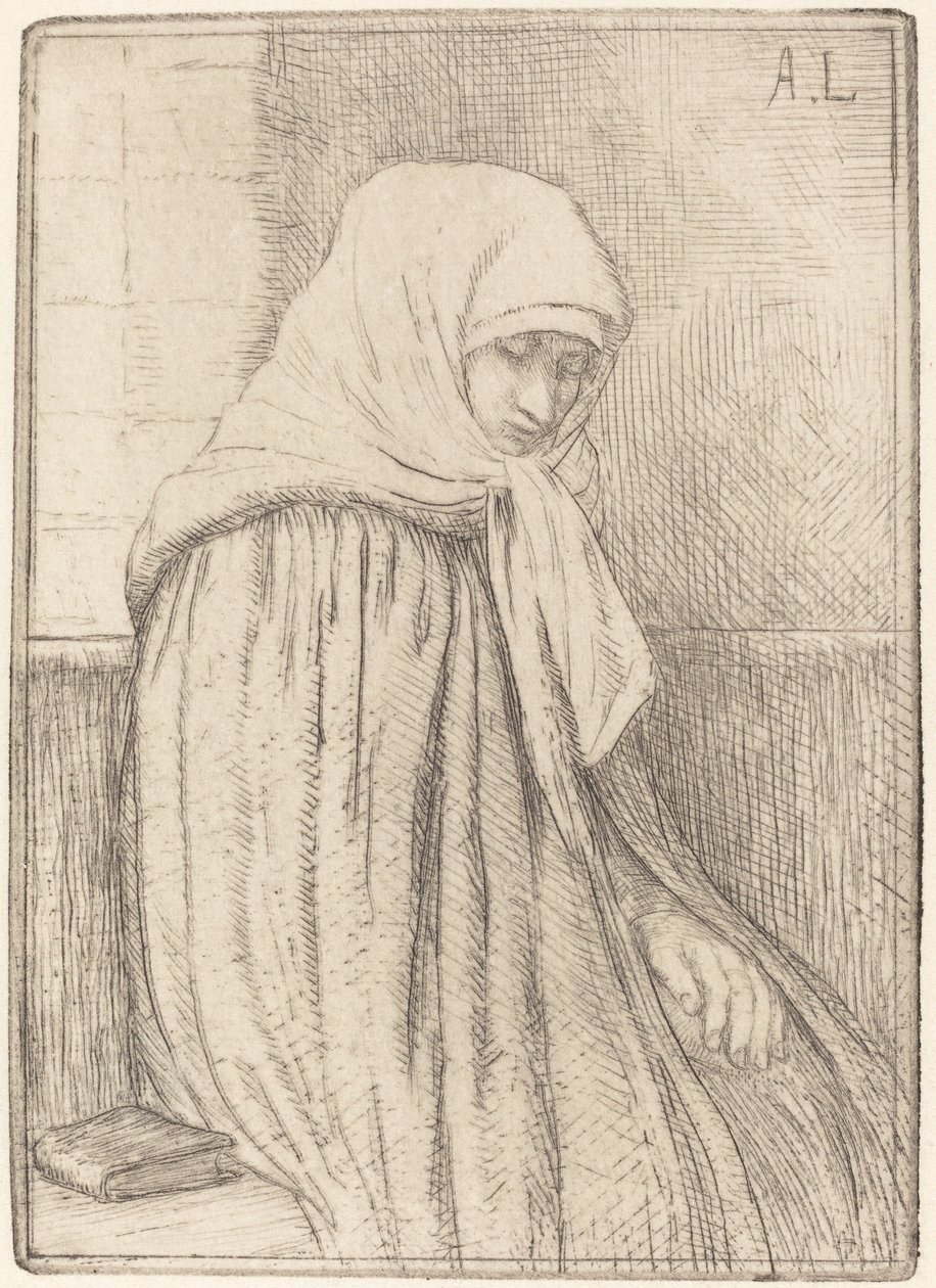 Młody chłop siedzący w kościele autorstwa Alphonse Legros