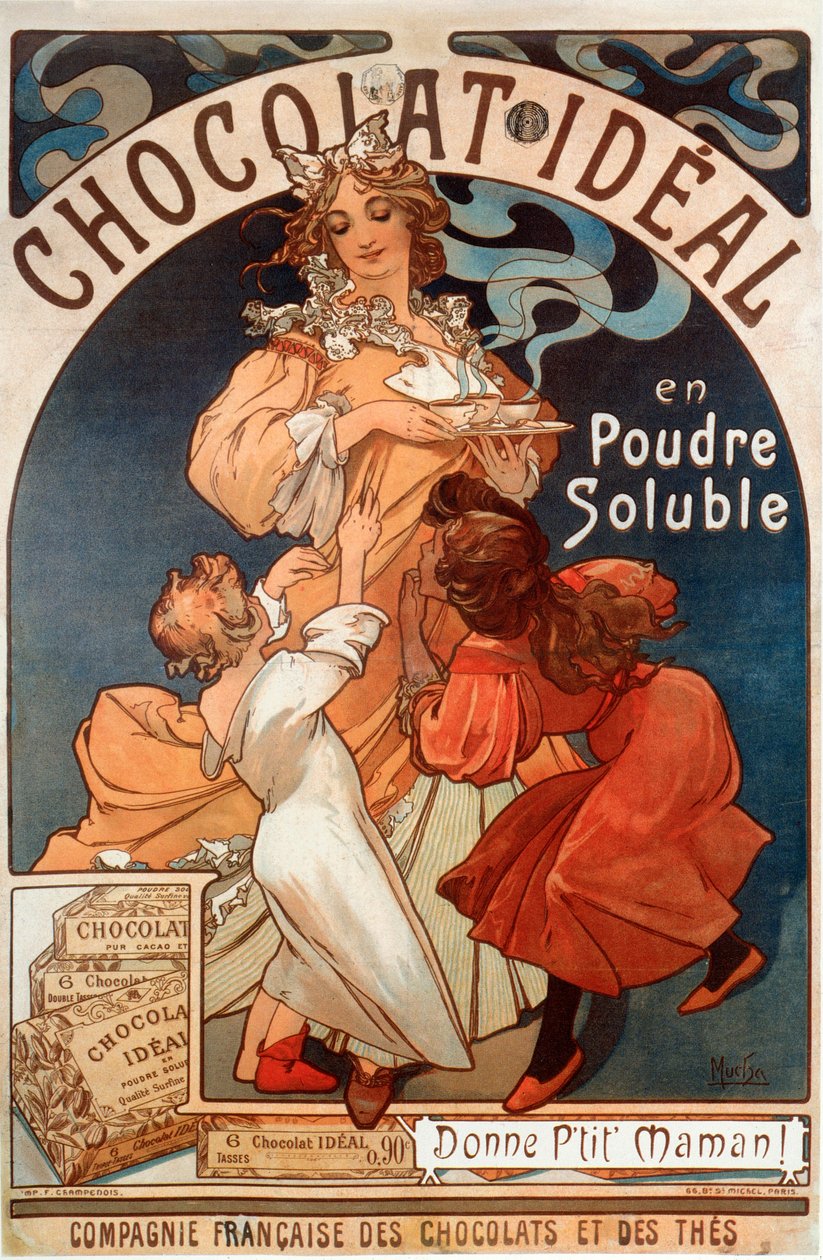Plakat reklamowy Czekoladowego ideału autorstwa Alphonse Mucha