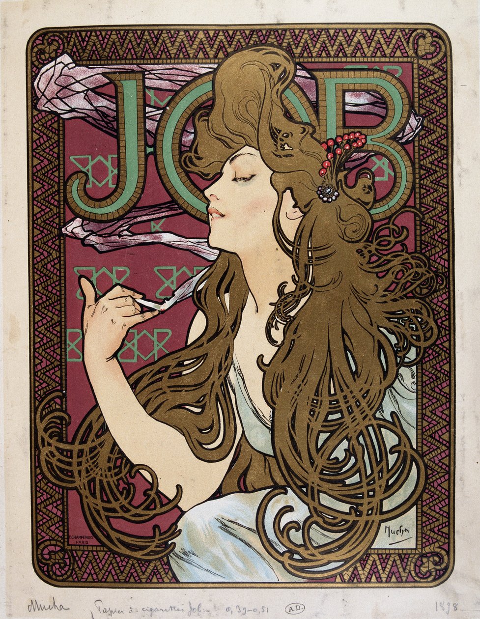 Plakat reklamowy „Papier papierosowy Job” autorstwa Mucha autorstwa Alphonse Mucha