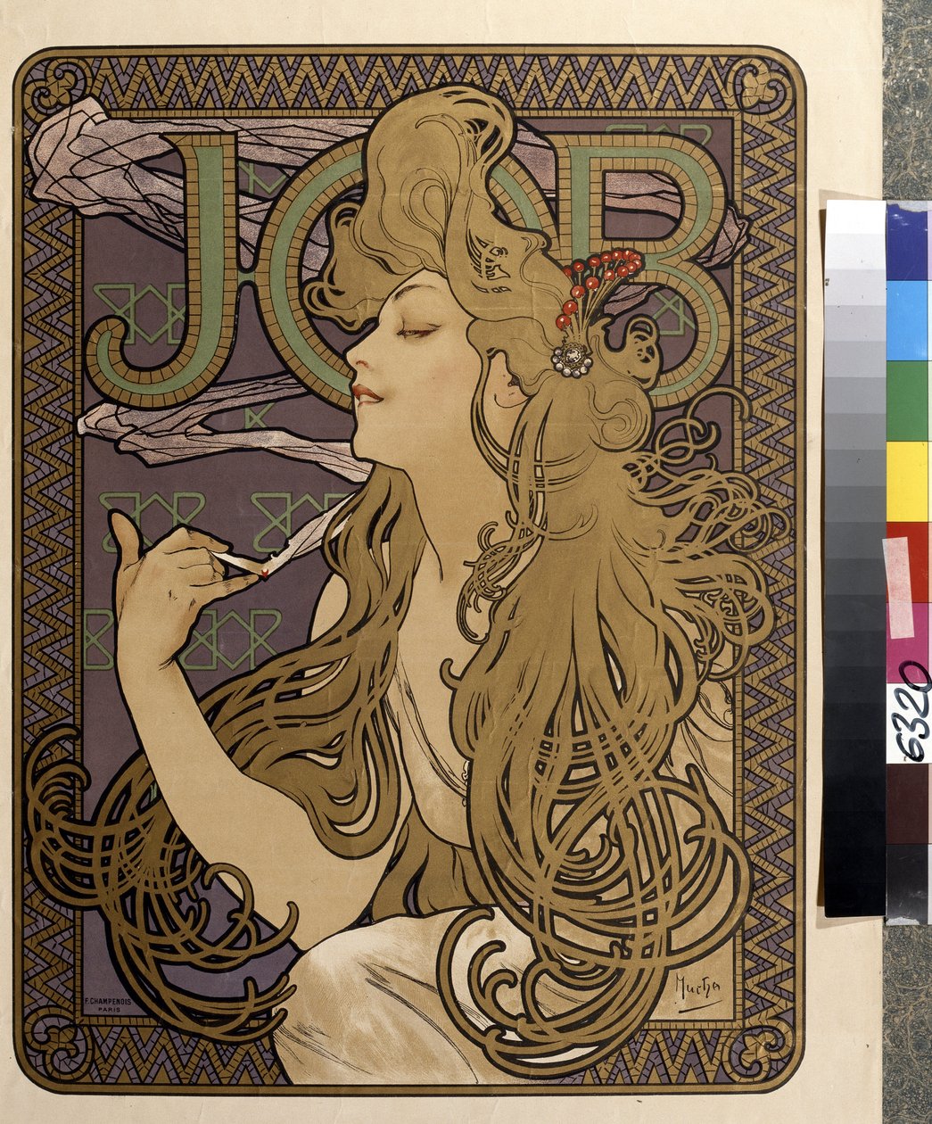Plakat reklamowy do bibuły "Job". Grafika autorstwa Alfonsa Marii Muchy (Alphonse Marie Mucha autorstwa Alphonse Marie Mucha