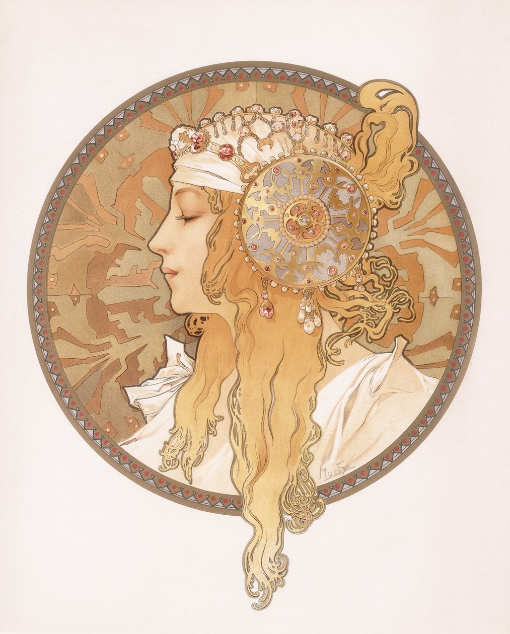 bizantyjska głowa blond dziewczyny; Bizantyjska głowa blondynki, ok. 1897 r. autorstwa Alphonse Mucha