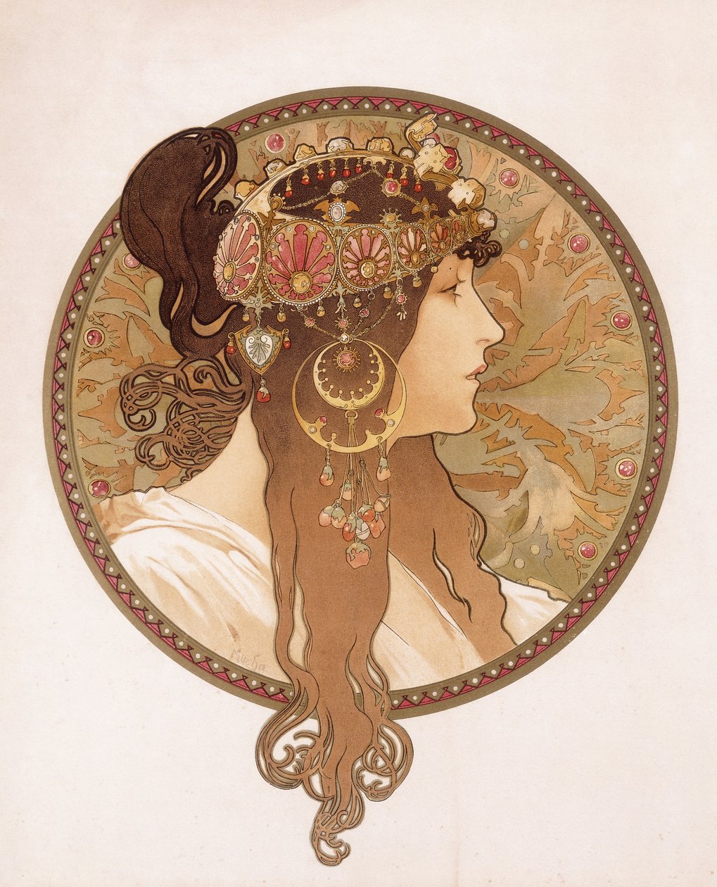 Bizantyjska głowa brunetki; Tete bizantyjska brunetka, ok. 1897 r. autorstwa Alphonse Mucha