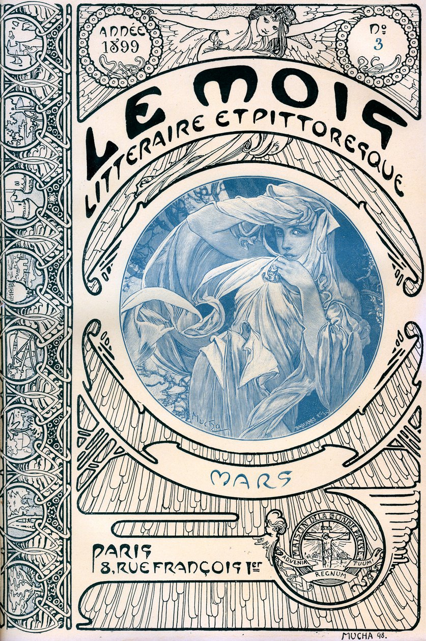 Okładka magazynu (miesięcznika) Miesiąc Literacki i Malowniczy Alfonsa Muchy (1860-1939): marzec 1899 - Maison de la Bonne Presse - autorstwa Alphonse Mucha