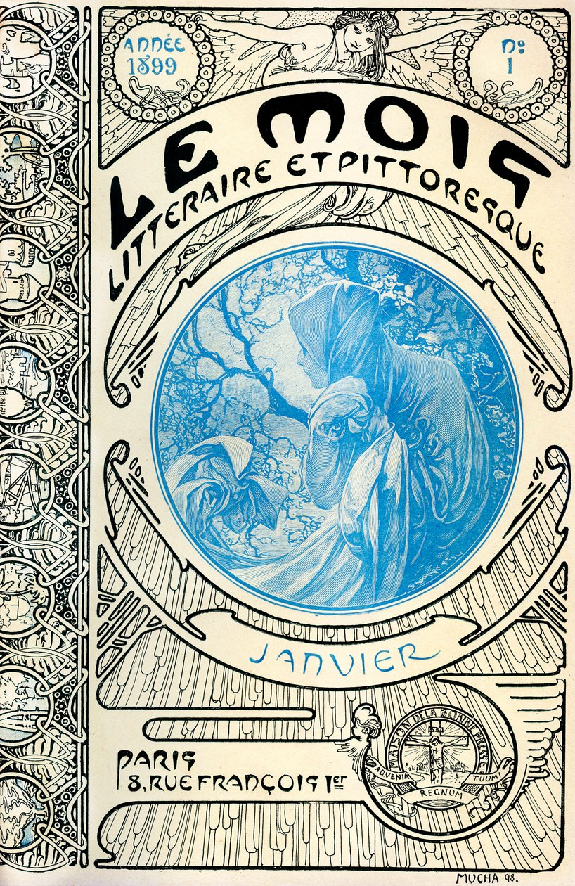 Okładka magazynu (miesięcznika) Miesiąc Literacki i Malowniczy Alphonse Mucha (1860-1939): styczeń 1899 - Maison de la Bonne Presse - autorstwa Alphonse Mucha